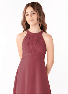 Azazie Linna Junior Vestido de Merlot de Gasa de Corte En A con Plisado image4
