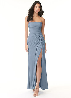 Azazie Darria Abiti da Damigella Abito Convertibile Tubino in Chiffon Elasticizzato Scollo quadrato pieghettato Blu Polveroso image2