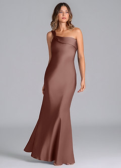 Azazie Driea Bridesmaid Dresses Espresso Mermaid One Shoulder Stretch Satin Dress image3