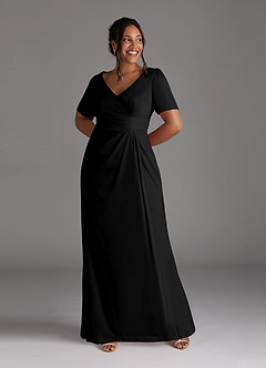 Azazie Bessie Kleider für die Brautmutter A-Linie Plissee Gittergewebe Kleid Schwarz image7
