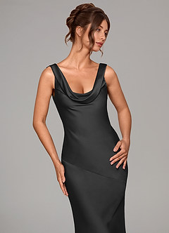 Azazie Rylina 신부 들러리 드레스 인어 주름진 스트레치 새틴 발목 길이 드레스 image7