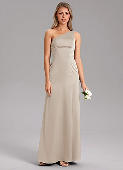 Azazie Phaedra Bridesmaid Dresses Frost A-Line One Shoulder Stretch Satin Dress image8