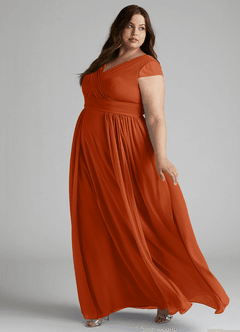 Azazie Organa Robes de demoiselle d'honneur Robe Trapèze en Mousseline de soie Plissée Orange Brûlée image9