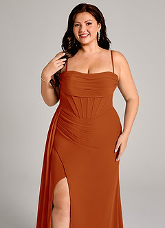 Azazie Amyra Bridesmaid Dresses Paprika Sheath Off the Shoulder Chiffon Convertible Dress image11
