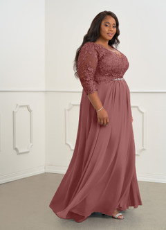Azazie Hayek Mother of the Bride Dresses Desert Rose A-Line V-Neck Lace Chiffon Dress image8