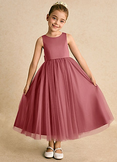 Azazie Solia Abiti da Ragazza di Fiori Abito Principessa in Tulle Fiocco Rosa Antica image5