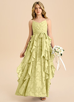 Azazie Peyton Junior Vestido de Sorbete De Limón de Devorado Floral de Corte en A con Plisado image1