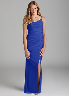 Azazie Deandra Junior Royal Blue Sheath Mesh Dress image1