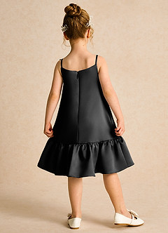 Azazie Kiwi Robe Demoiselle D'honneur Fillette Robe Trapèze en Mat Satiné Bretelle Spaghetti Noir image2