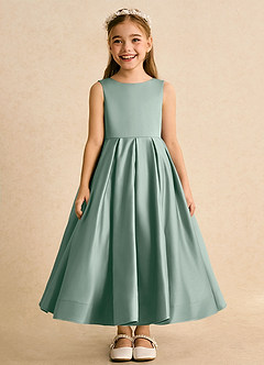 Azazie Cailee Flower Girl Dresses Silver Sage Ball-Gown Pleated Matte Satin Dress image6
