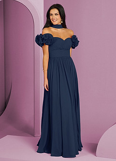 Barbie ♥ Azazie Bridesmaid Dresses Dark Navy A-Line Off the Shoulder Chiffon Convertible Dress image3