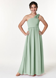 Azazie Flower Junior Agave A-Line Pleated Chiffon Dress image1