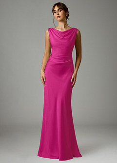 Azazie Kieryn Bridesmaid Dresses Fuchsia Mermaid Pleated Stretch Satin Dress image1