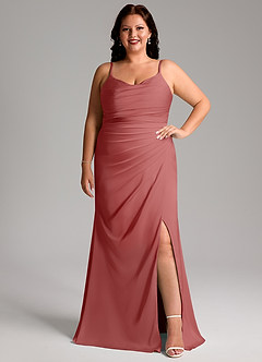 Azazie Deandra Bridesmaid Dresses Antique Rose Mermaid Pleated Stretch Satin Dress image7