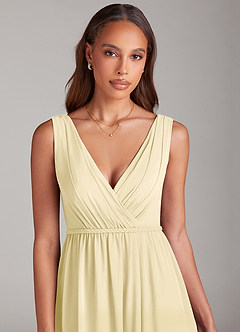 Azazie Tanicia Bridesmaid Dresses Lemon Sorbet A-Line Pleated Chiffon Dress image5