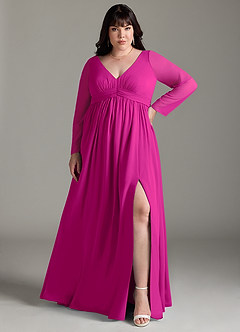 Azazie Teton Zwangerschaps Bruidsmeisjekleding A-Lijn Lange mouw Chiffon Vloerlengte Jurk image6