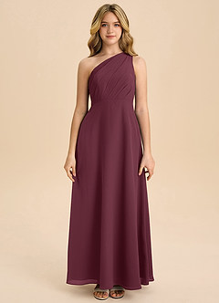 Azazie Phaedra Junior Cabernet A-Line Pleated Chiffon Dress image4