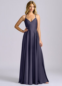 Azazie Truce 신부 들러리 드레스 A라인 스트레치 새틴 바닥 길이 드레스 image3