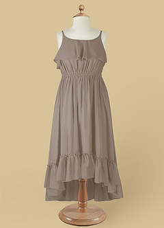 Azazie Karmen Flower Girl Dresses Taupe A-Line Ruched Chiffon Dress image9
