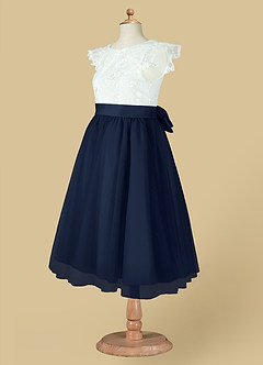 Azazie Vetty Flower Girl Dresses Ivory Dark Navy A-Line Lace Tulle Dress image14