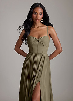 Azazie Akiko Abiti da Damigella Abito A-Line in Chiffon Scollo a Cuore Willow Green image2