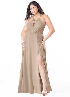 Azazie Evalleen Robes de demoiselle d'honneur Robe Trapèze en Mousseline de soie Plissée Taupe image9
