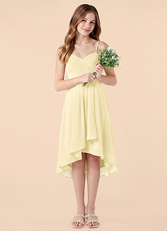Azazie Mariam Junior Lemon Sorbet A-Line Pleated Chiffon Dress image5