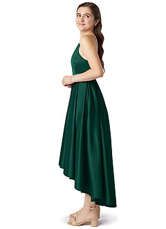 Azazie Jemima Junior Emerald A-Line with Pockets Stretch Satin Dress image3