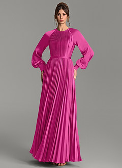 Azazie Grayson Bridesmaid Dresses Fuchsia A-Line Long Sleeve Stretch Satin Dress image3