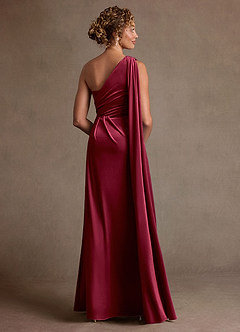 Azazie Aphra Klänningar till brudens mor Klä Tubklänning i sammet Ena axeln Bourgogne image2