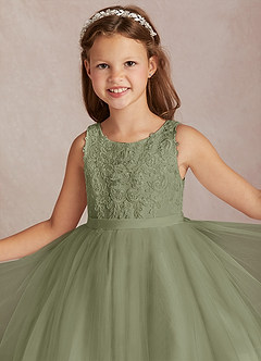 Azazie Calla Flower Girl Dresses Pistachio Ball-Gown Lace Tulle Dress image1