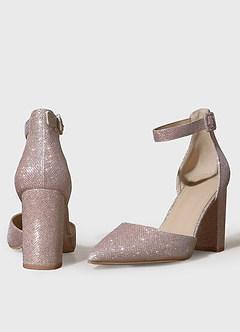 front Pointed Toe Ankle Strap Chunky Heels
