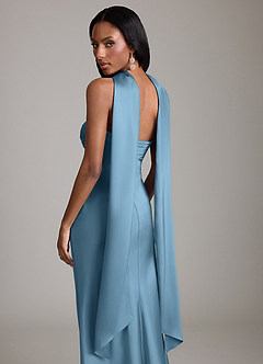 Azazie Saylor Brudtärnklänningar Klä av Sjöjungfru i Stretch Satin Axelbandslös Stålblå image7