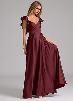 Azazie Leilani Bridesmaid Dresses Cabernet A-Line Ruched Stretch Satin Dress image4