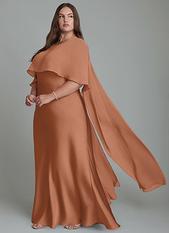 Azazie Stefania Robes de demoiselle d'honneur Robe Trapèze en Satin extensible Bronze image10