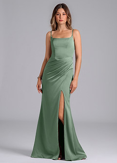 Azazie Donielle Vestidos de damas de honor Vestido de Matcha de Satén Elástico de Corte Sirena con Corsé image3