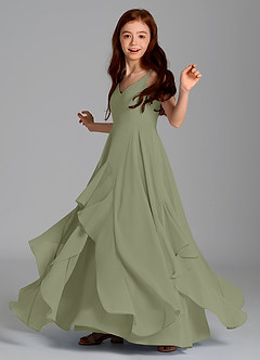 Azazie Karan Junior Pistachio A-Line Chiffon Dress image5