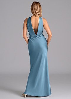Azazie Lusinda Jurken voor bruidsmeisjes Jurk van Stretch Satijn met Zeemeermin Strapless Staal Blauw image7