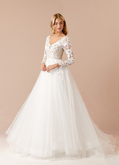 Azazie Freya Wedding Dresses A-Line Sequins Tulle Chapel Train Dress image3