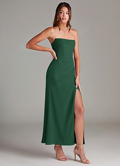 Azazie Leonis 신부 들러리 드레스 인어 스트랩리스 쉬폰 발목 길이 드레스 image8