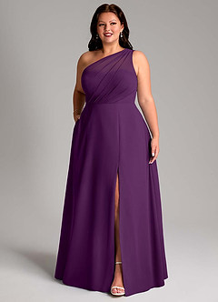 Azazie Phaedra Bridesmaid Dresses Grape A-Line One Shoulder Chiffon Dress image4