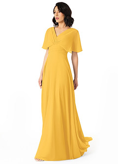 Azazie Pamela Bridesmaid Dresses Marigold A-Line V-Neck Pleated Chiffon Dress image3