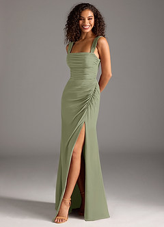 Azazie Jesaphine Bridesmaid Dresses Pistachio Sheath Bow Chiffon Dress image1