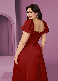 Barbie ♥ Azazie Bridesmaid Dresses Pomegranate A-Line Ruched Stretch Satin Dress image8