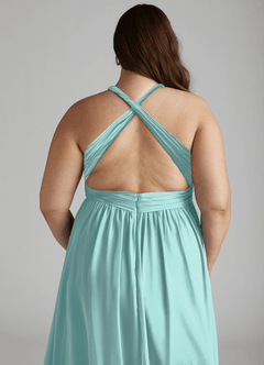 Azazie Ashia Bridesmaid Dresses Aqua A-Line Pleated Chiffon Dress image12