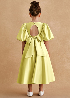 Azazie Sugarplum Flower Girl Dresses Lemon Sorbet A-Line with Sleeves Matte Satin Dress image2