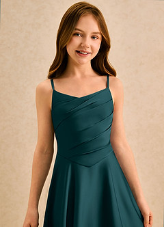 Azazie Coconut Girls Formal Sukienki dla dziewczynek sypiących kwiaty Linia A Pofałdowany Satyna elastyczna Długość podłogi Sukienka image6