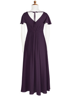 Azazie Peony Junior Robe Trapèze en Mousseline de soie Plissée Prune image7