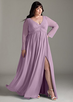 Azazie Teton Robes de demoiselle d'honneur de maternité Robe Trapèze Manche longue Longueur ras du sol Mousseline de soie image11