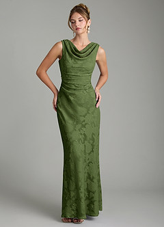 Azazie Kieryn Bridesmaid Dresses Olive Mermaid Pleated Floral Burnout Dress image1